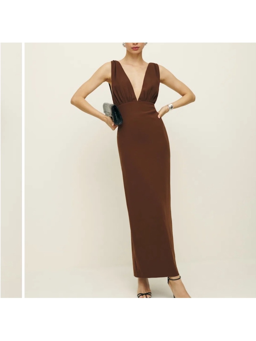 NWT Reformation CHOCOLATE VELDA DOUBLE V MAXI DRESS Size 2